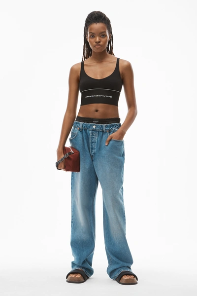 Alexander Wang Logo Elastic Bra In Ribbed Jersey In Black