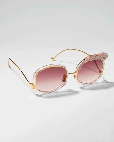 Shop Anna-karin Karlsson Rose Et Le Reve Leopard Round Acetate Sunglasses In Pink