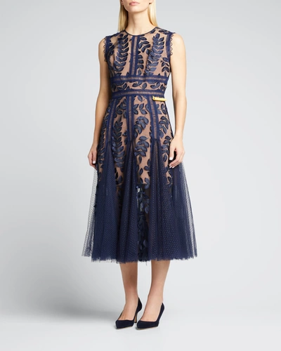 Shop Bronx And Banco Saba Leaf-appliqué Lace Midi Dress In Navy