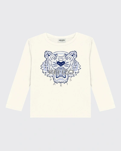 Shop Kenzo Girl's Tiger Serigraphed T-shirt In 152 Off White