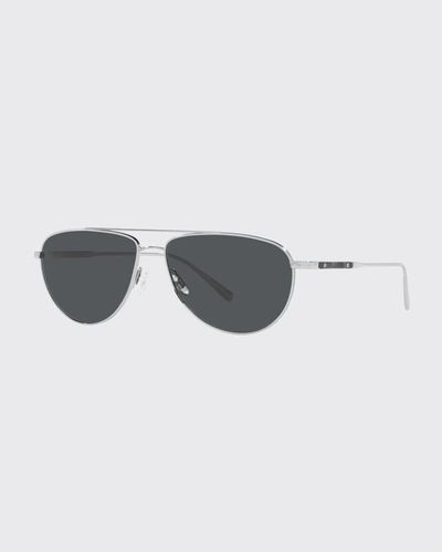 Shop Brunello Cucinelli Men's Disoriano Polarized Aviator Sunglasses In Silver