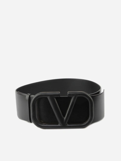 Shop Valentino Vlogo Leather Belt In Black