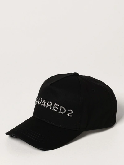 Shop Dsquared2 Hat  Baseball Cap With Rhinestone Logo In Black