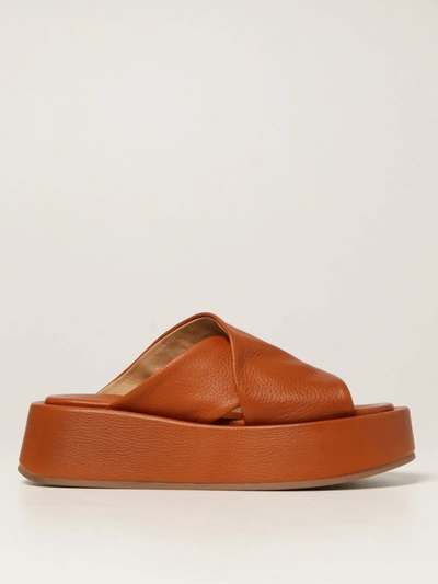 Shop Marsèll Flat Sandals Mars&egrave;ll Platform Sandal In Volonata Leather In Brick Red