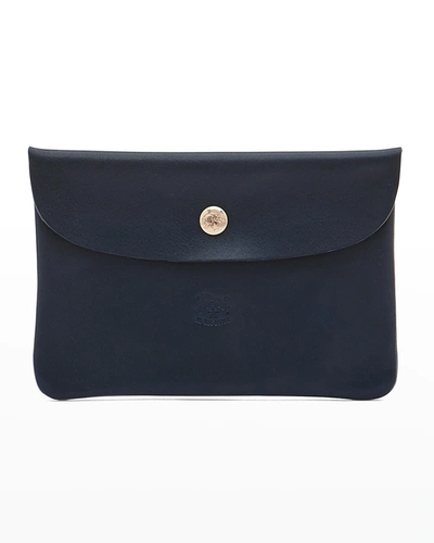 Shop Il Bisonte Unisex Leather Snap Pouch In Navy