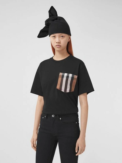 Shop Burberry Check Pocket Cotton T-shirt In Black