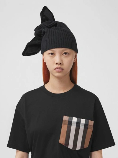 Shop Burberry Check Pocket Cotton T-shirt In Black