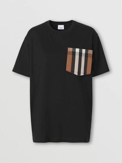 Shop Burberry Check Pocket Cotton T-shirt In Black