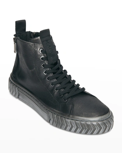Karl Lagerfeld Men's Metallic Leather Double Back Zip High Top Sneakers In Black
