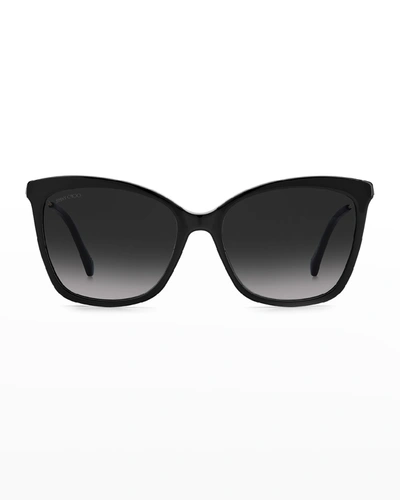 Shop Jimmy Choo Macis Swarovski Crystal Acetate/metal Butterfly Sunglasses In 0807 Black/grey