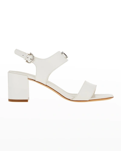 Shop Ferragamo Cayla Calfskin Gancini Bit Slingback Sandals In New Bianco