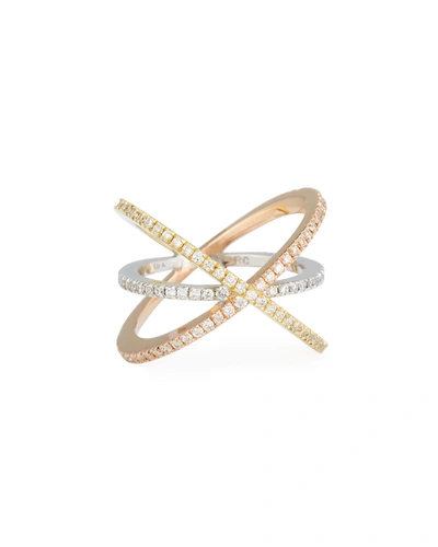 Shop Roberto Coin 18k White Gold Diamond Double-crisscross Ring In Tri Gold