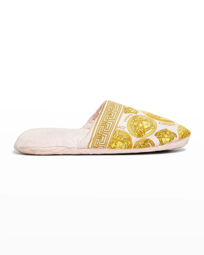 Shop Versace Medusa Amplified Slippers In Rosa-oro