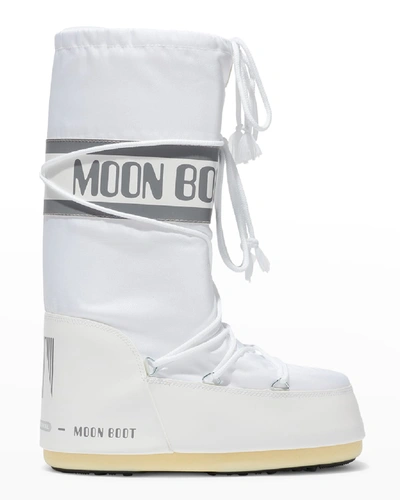 Shop Moon Boot Nylon Lace-up Snow Boots In White