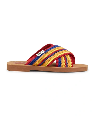 Shop Chloé Woody Multicolored Crochet Sandals In Multicolor Blue 1