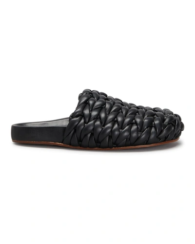 Shop Chloé Kacey Woven Calfskin Flat Mules In Black