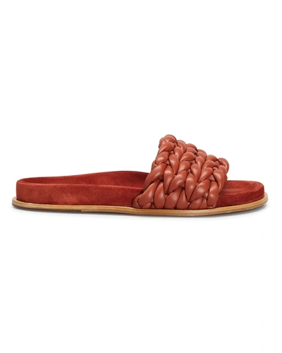 Shop Chloé Kacey Woven Calfskin Flat Sandals In Terracotta Red