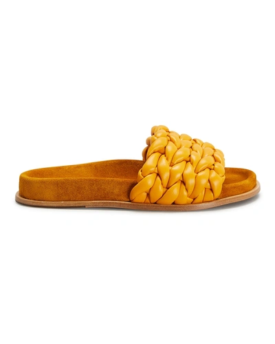 Shop Chloé Kacey Woven Calfskin Flat Sandals In Saffron Orange
