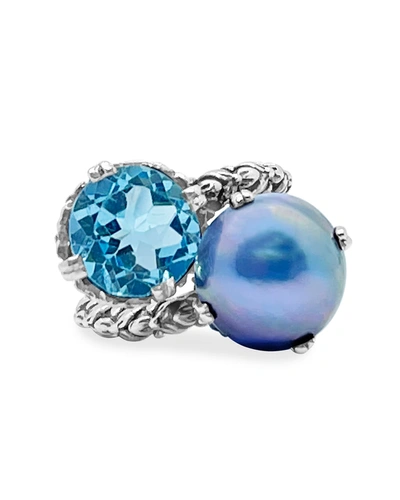 Shop Stephen Dweck 11mm Round Sea Blue Mabe Pearl And 10mm Blue Topaz Bypass Ring