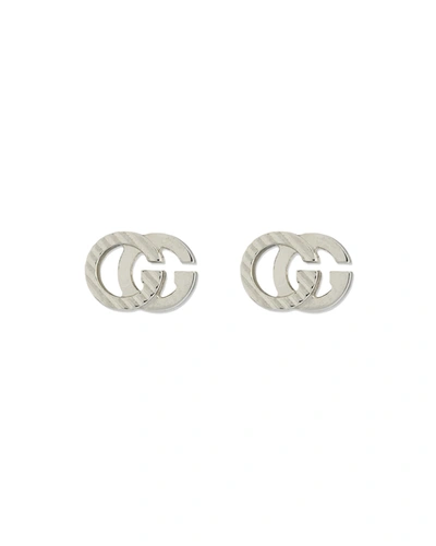 Shop Gucci 18k White Gold Running G Stud Earrings In Wg