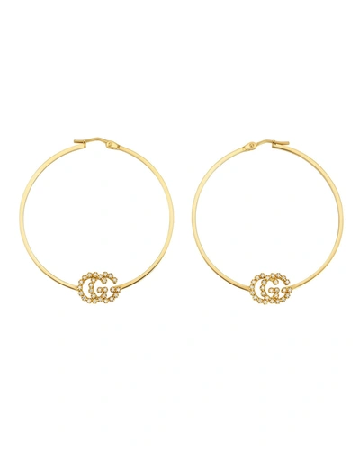 Shop Gucci 18k Yellow Gold Gg Running Diamond Hoop Earrings In Yg