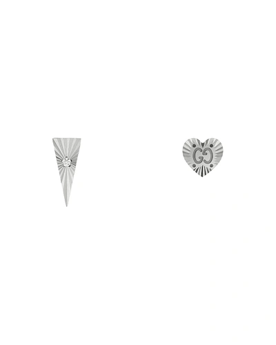 Shop Gucci Icon Heart And Diamond Triangle Stud Earrings In White Gold In Wg