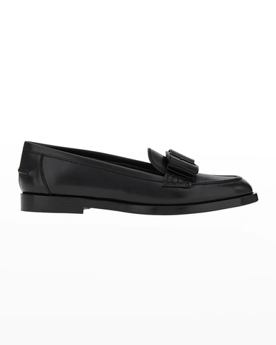 Shop Ferragamo Vivaldo Leather Bow Loafers In Nero/cera
