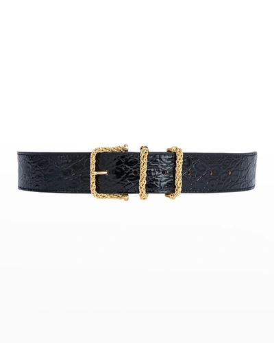 BY FAR Katina Croc-Embossed Chain Belt