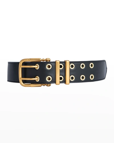 Shop By Far Grommet Duo Leather Belt In Black