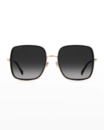 Shop Jimmy Choo Jaylas Oversized Glitter Square Stainless Steel Sunglasses In 02f7 Gold/grey