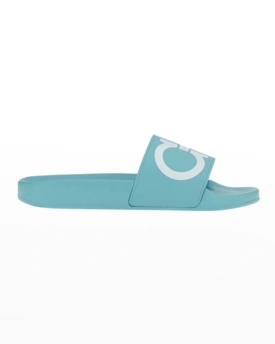 Shop Ferragamo Groovy Gancini Pool Slide Sandals In Fascia Tyr