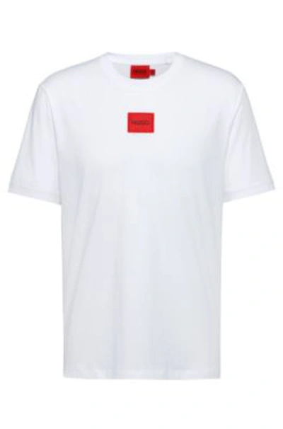 Shop Hugo Cotton-jersey T-shirt With Logo Label In White