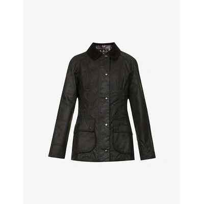 Shop Barbour Beadnell Tartan-lined Waxed-cotton Jacket In Black