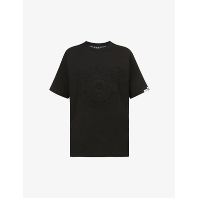 Shop Aape Mens Black Logo-embossed Crewneck Cotton-jersey T-shirt L