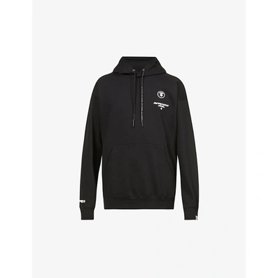 Shop Aape Brand-embroidered Ribbed-trim Cotton-blend Hoody In Black