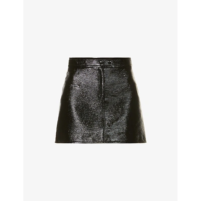 Shop Courrèges Womens Black Patent Cotton-blend Mini Skirt 10