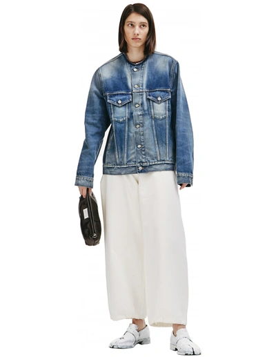 Shop Maison Margiela Collarless Blue Denim Jacket