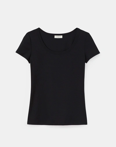 Lafayette 148 Petite Swiss Cotton Rib Scoop Neck Tee In Black