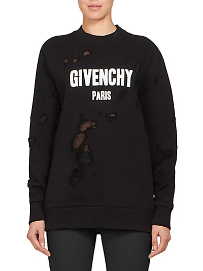 Givenchy Logo Destroyed Cotton Jersey Sweatshirt, Black