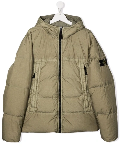 Shop Stone Island Junior Teen Hooded Puffer Jacket In Green