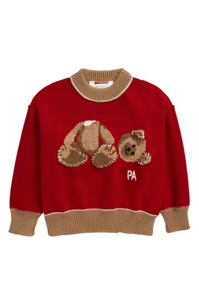 Shop Palm Angels Kids' Bear Virgin Wool Sweater In Red Brown