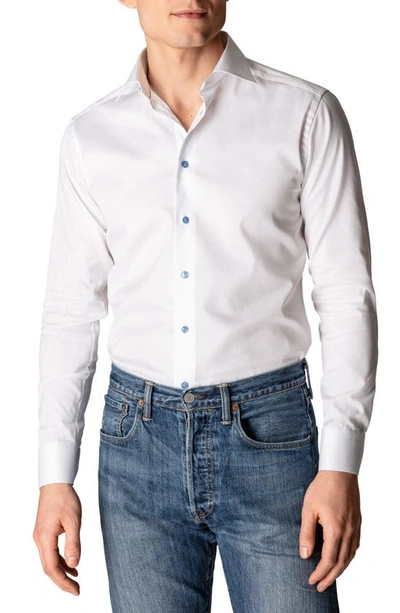 Shop Eton Signature Contemporary Fit Cotton Twill Dress Shirt In White/blue
