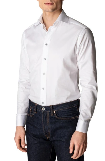 Shop Eton Slim Fit Cotton Twill Dress Shirt With Grey Details In White/ Grey