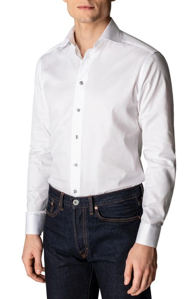 Shop Eton Signature Contemporary Fit Cotton Twill Dress Shirt In White/ Grey