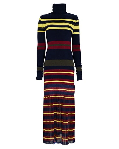 Shop Philosophy Di Lorenzo Serafini Striped Turtleneck Pleated Maxi Dress In Multi