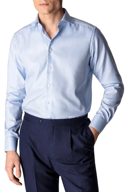 Eton Contemporary Fit Solid Dress Shirt With Floral Cuffs In Blue