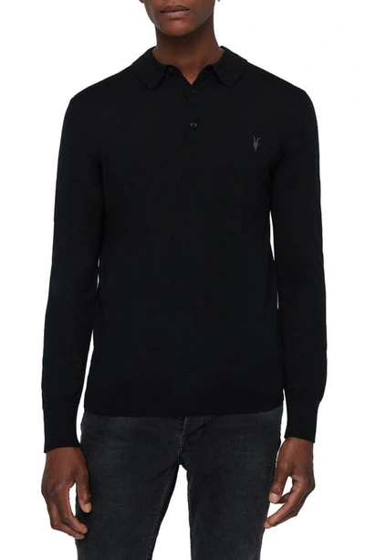 Shop Allsaints Mode Long Sleeve Wool Polo In Black