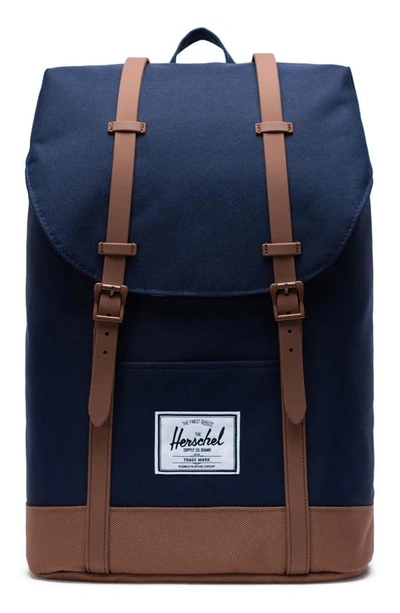 Shop Herschel Supply Co Retreat Backpack In Peacoat/ Saddle Brown