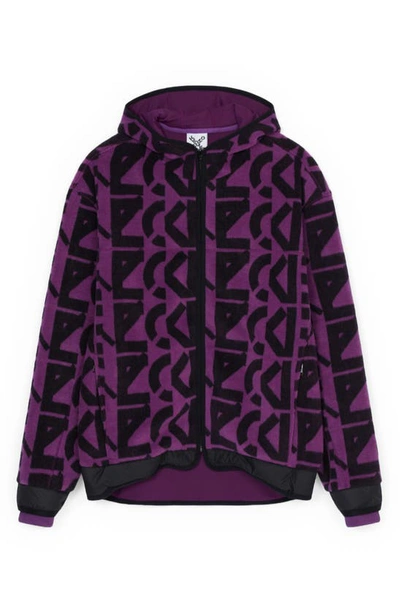 Shop Kenzo Monogram Polar Fleece Zip Hoodie In Purple
