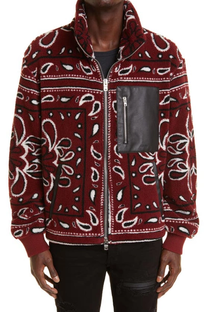 Shop Amiri Bandana Print Polar Fleece Jacket In Red/ Black